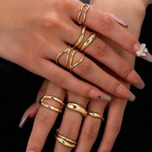 Veloura Gold Stackable Ring Set Minimalist Chunky Geometric Rings